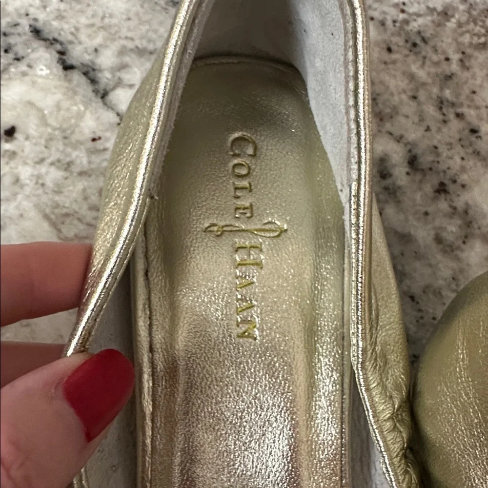 Elegant Gold Peep-Toe Flats by Cole Haan